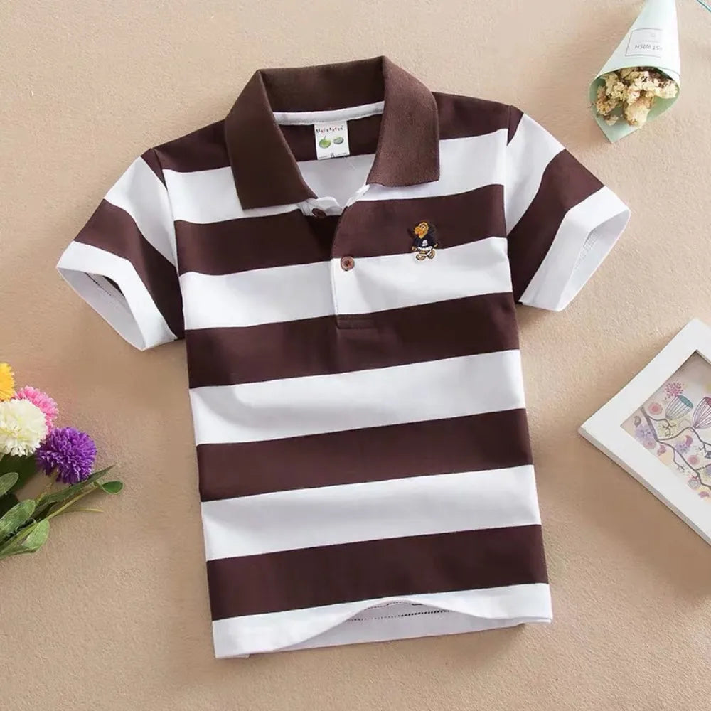 Kids Polo Shirts Summer Children's Short Sleeve Boys Top Polo Shirt Color Striped 2Y-12Y Teens Cotton Girls School Shirts