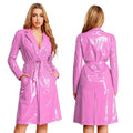 Women Wet Look PU Leather Long Trench Coat Blazer Lapel Open Front Long Sleeve Jacket Overcoat with Belt Streetwear Clubwear
