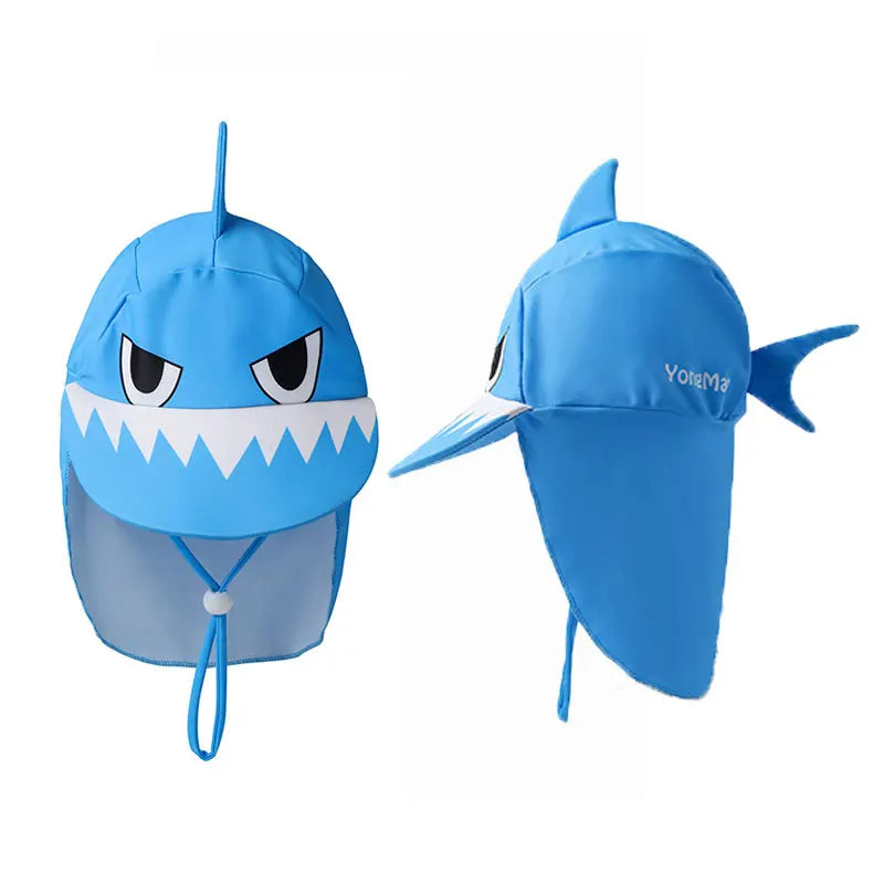 1-7Y Kids Boys Two-Piece Swimsuit Swimwear Toddler Bathing Suit Beachwear Shark Style Top Boyshort 3D Sunhat 3pcs/set Blue