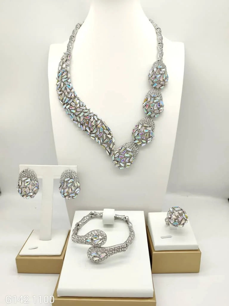 Fashion Jewelry Sets for Women Crystal Necklace 18k Gold Plated Luxury Design Bridal Wedding Bracelet Ring Earrings Trend 2025