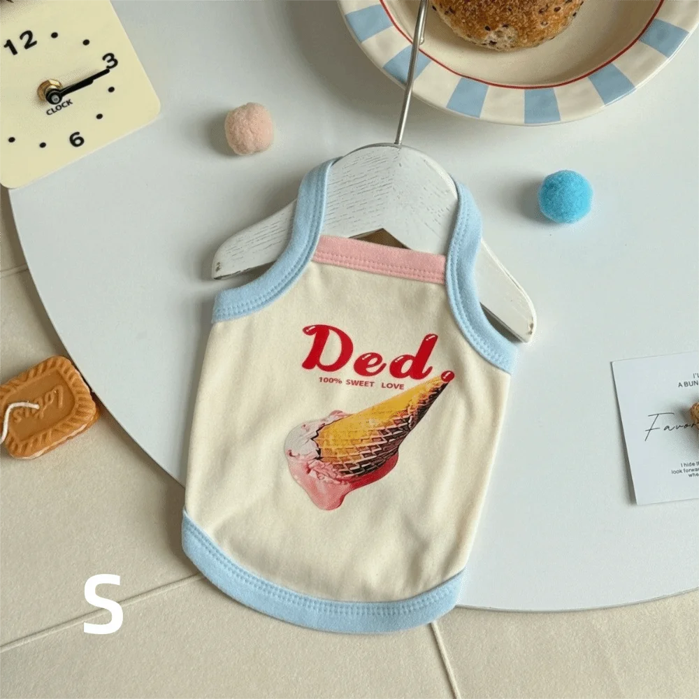 Cartoon Print Pet Ice Cream Camisole Vest Thin Breathable Comfortable Clothing Small Dog Dress Pet Tank Top Puppy Teddy