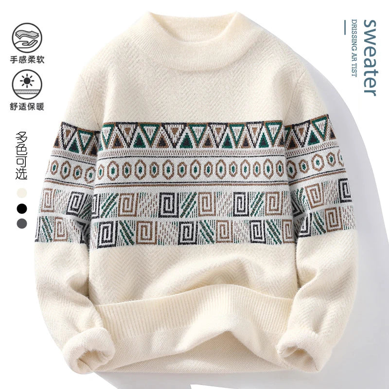 Men's Fashion stripe pattern Sweaters 2024 Autumn/Winter Loose Knittwear Men sweater youth Thick Warm wool pullovers M-4XL ﻿