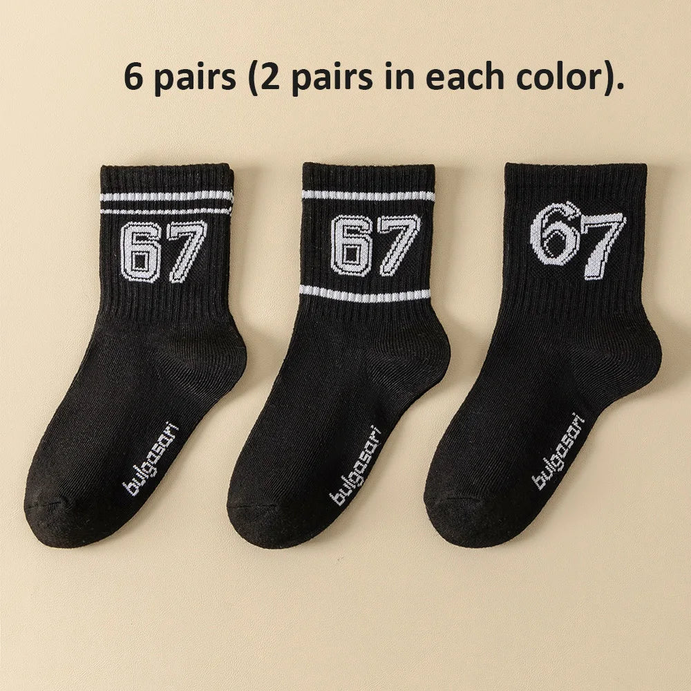 Kids' Basketball Socks 3-Pairs, Sporty Style with Number 67 Pattern, Breathable & Comfortable, Daily Wear, Ideal Birthday Gift f