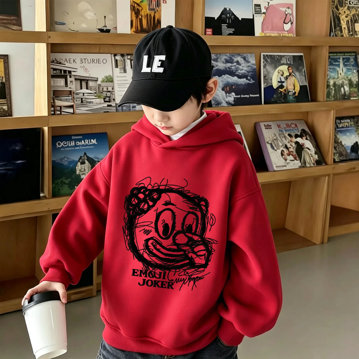 Boys Graffiti Joker Print Hoodie Autumn Kids Loose Hooded Sweatshirt Children Casual Long Sleeve Pullover Tops