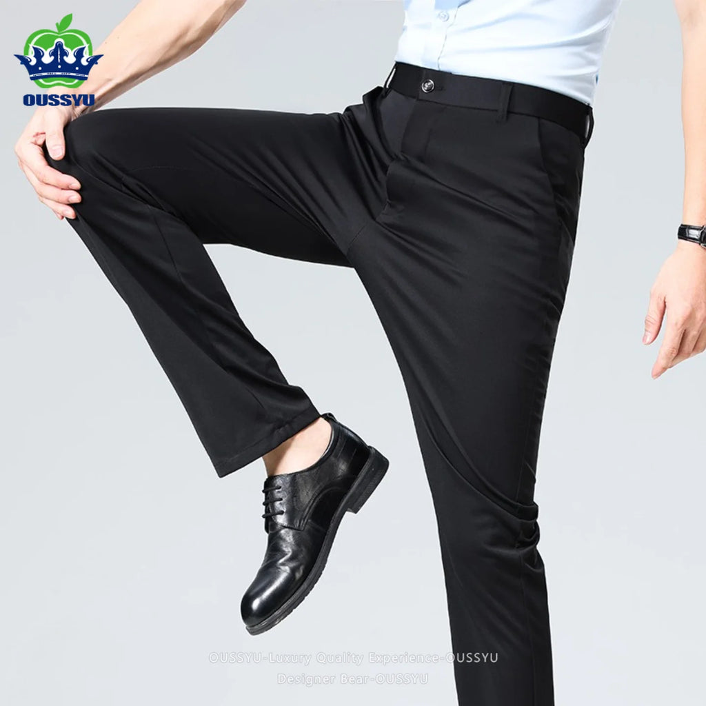 Brand Clothing Summer Thin Men's Stretch Suit Pants Business Slim Straight Work Office Black Formal Trousers Men Plus Size 40