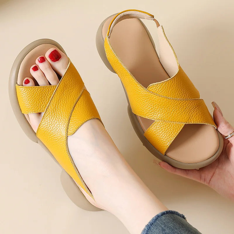 Sandals for Women - 2026 New Design - Top-grain Cowhide Women's Thick-soled Sandals Luxury Sandals Women Designers Ladies Shoes