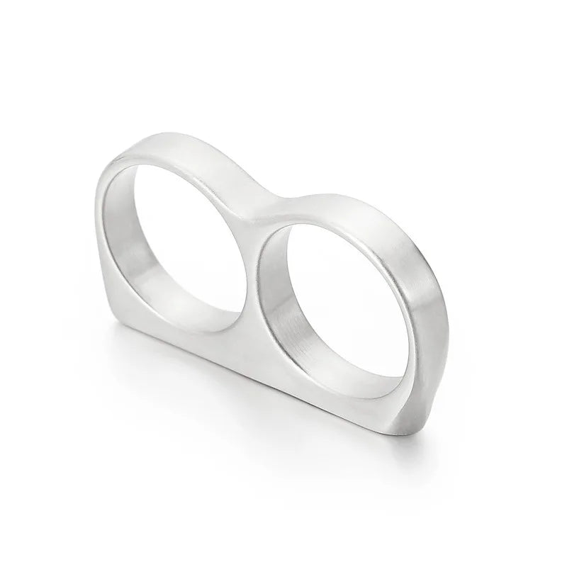 Hiphop Men Ring Fashion Black Gold Silver Color Double Finger Brass Knuckles Rings Jewelry Gifts