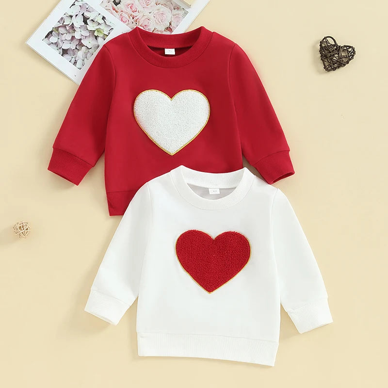 0-3Y Baby Kids Valentine's Day Sweatshirts Tops Toddler Heart Pattern Long Sleeve Pullover Shirt Tops Spring Fall Kids Clothes