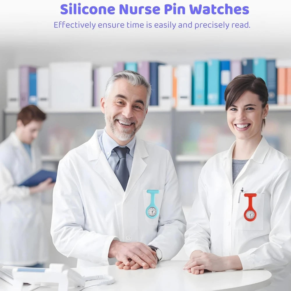 Nurse Watch for Women Men, Silicone Lapel Pin Pocket Fob Doctor Pocket Lapel Clip On Watch for Week Doctor Nurse Birthday Gifts