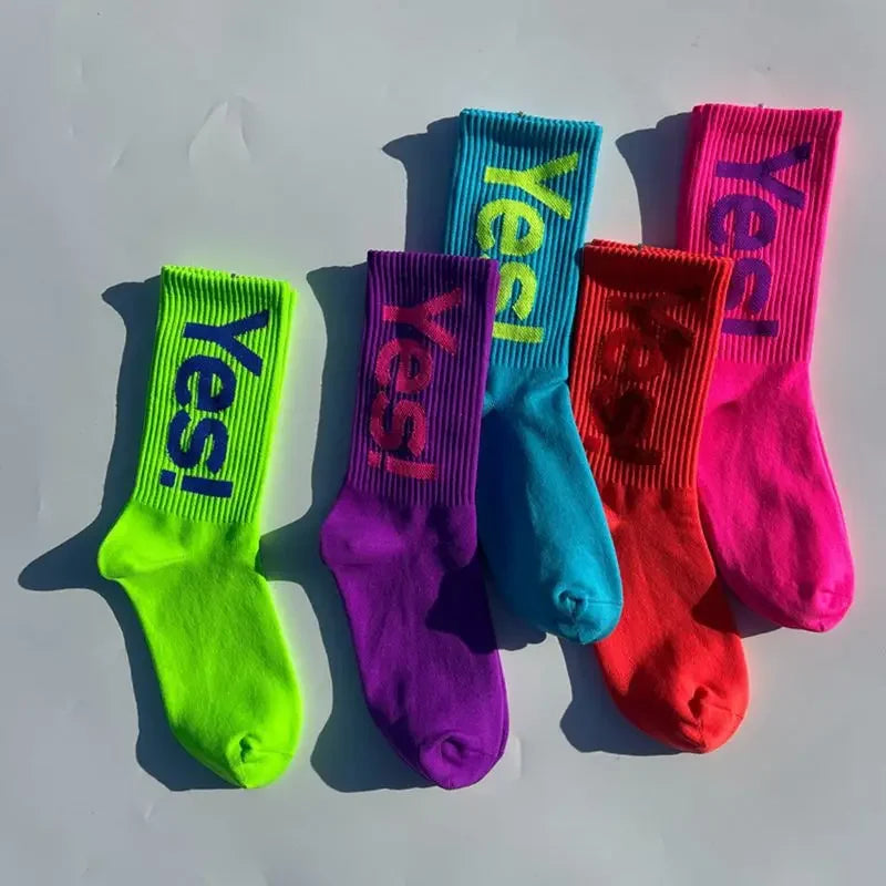 Yes!Mid Crew Socks For Men Women Cycling Hiking Skateboarding Sports Street Fashion Breathable Sock