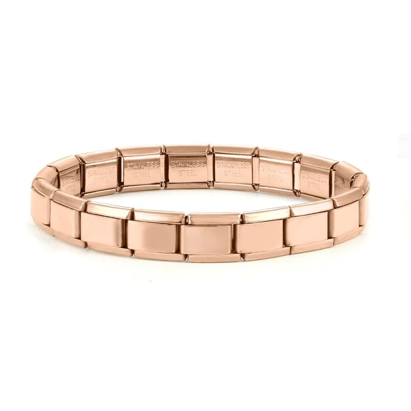 Men's Women's Jewelry DIY 9MM Width Italian Elastic Charm Bracelets Gold Silver Solid Color Stainless Steel Fashion Bangle Basic