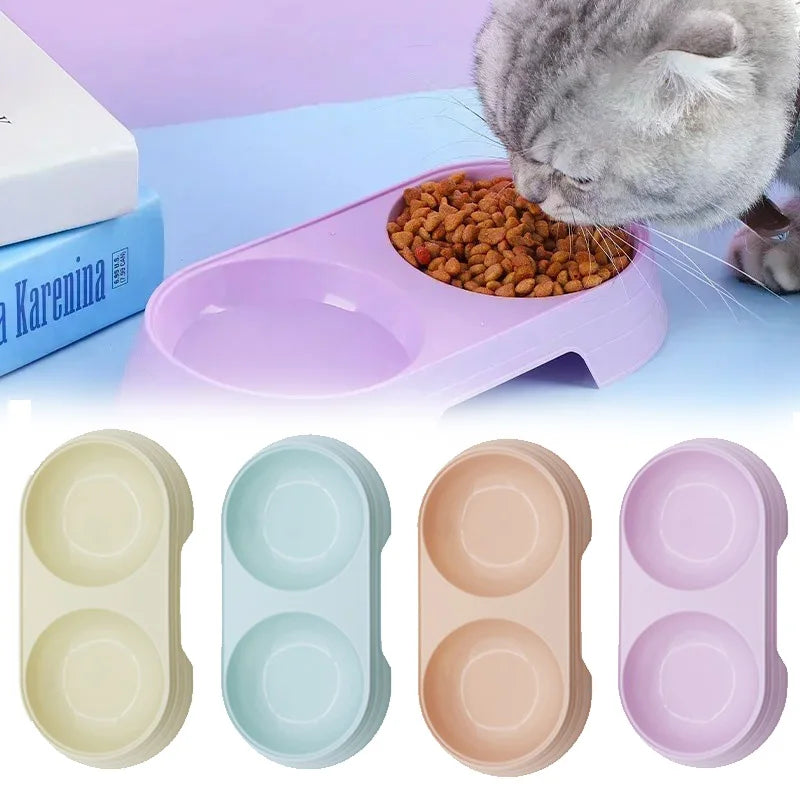 Pet Double Bowl Dogs and Cats Feed in Double Bowls Macaron Plastic Feeding Bowl Pet Supplies Cat Accessories Cat Products Cat Fo