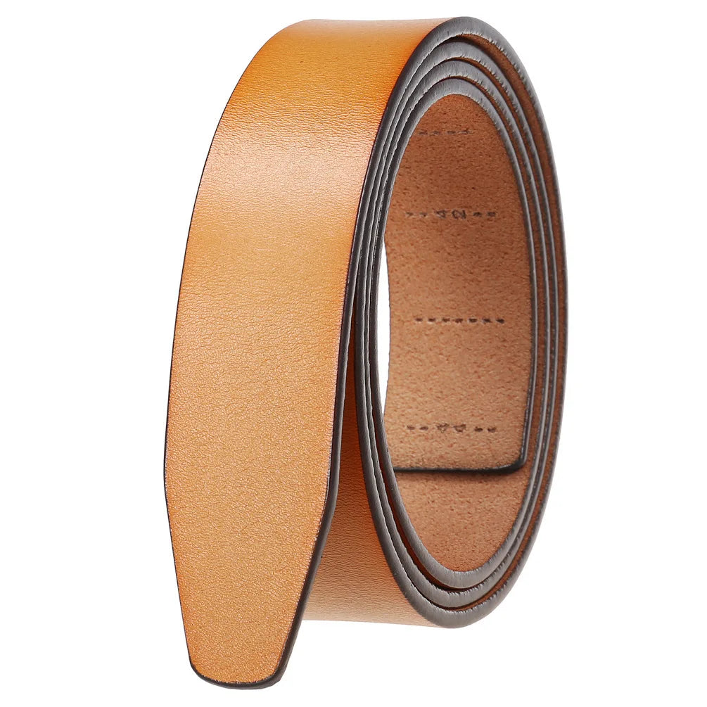 Men's Automatic Buckle Belts No Buckle Black Tan Brown Genuine Leather Belt For Men Luxury 3.5cm Width Holeless Male Strap