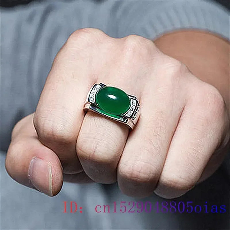 Green Jade Ring Fashion Chalcedony Men Gifts Gemstone Lucky Jewelry Zircon Natural Crystal Women Amulet Charm