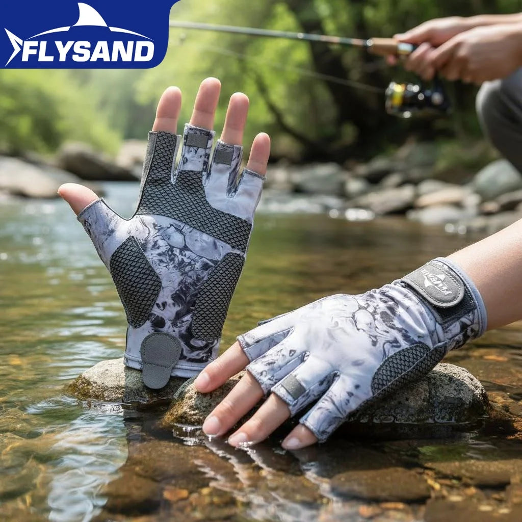 Fishing Gloves for Men Spring Summer Outdoor Sunscreen Non Slip Cool Ice Silk Half Finger Breathable