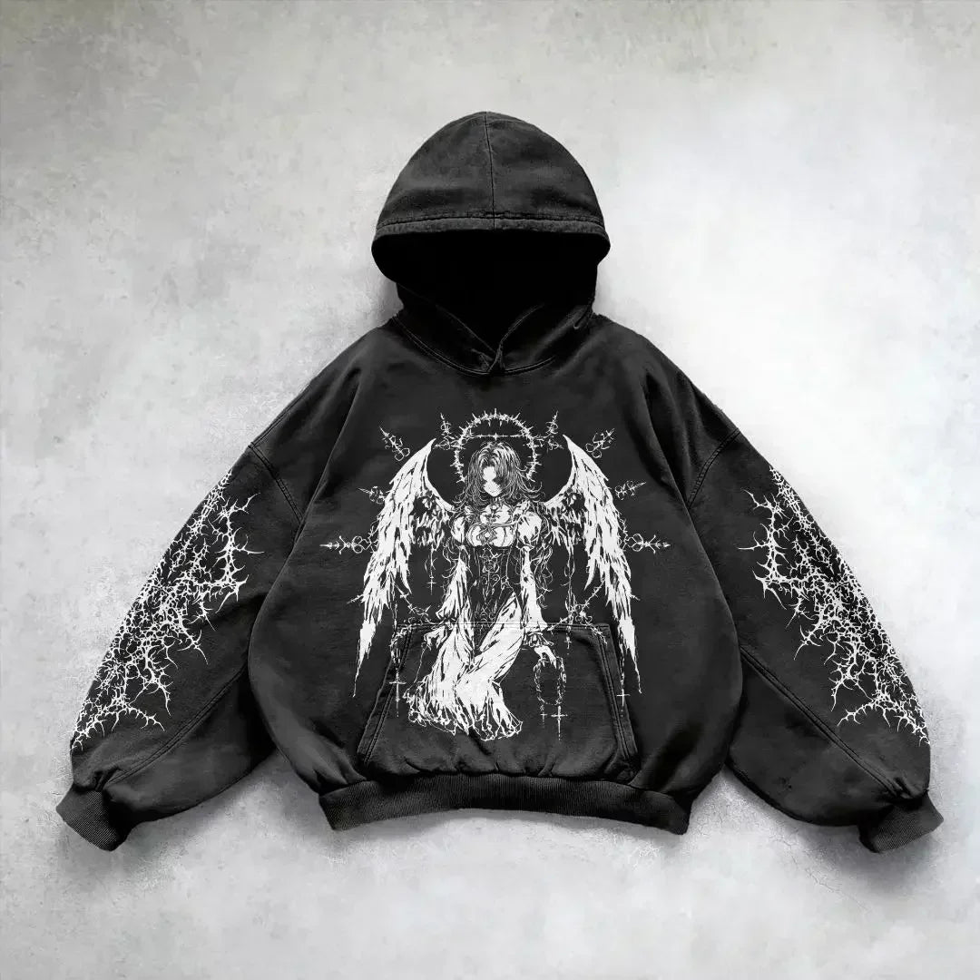 Red inferno dragon punk hoodies women oversized new tops vintage goth sweatshirt goth streetwear women gothic y2k clothes