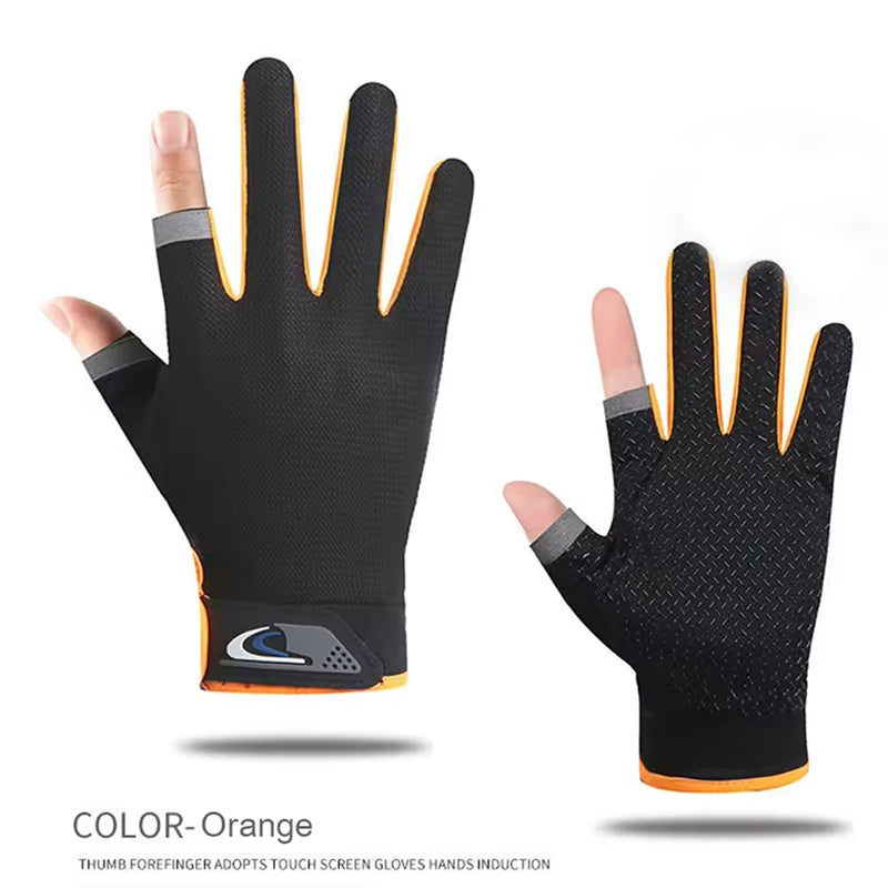 Summer Men Fishing Gloves Women Two Finger Cut Male Touchscreen Angling Anti-Slip Sun-Proof Breathable Cycling Fitness Gloves