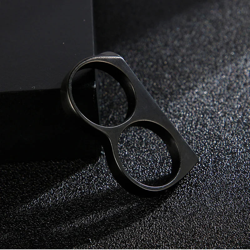Hiphop Men Ring Fashion Black Gold Silver Color Double Finger Brass Knuckles Rings Jewelry Gifts