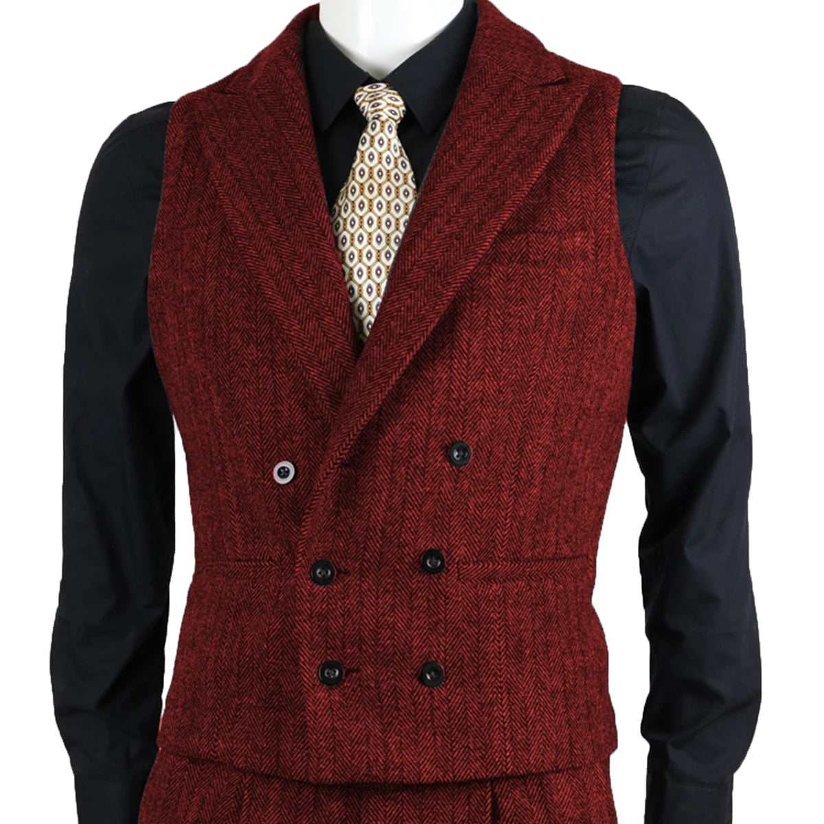 Men Suit Vest Brown Herringbone Tweed Slim Fit Waistcoat Double Breasted Sleeveless Jacket For Wedding Party Prom Suit Vests