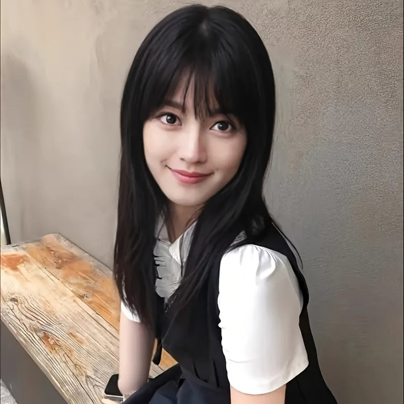 Women's Cosplay Black Long Straight Hair Wig Synthetic Full Coverage Breathable Cartoon Character Wig for All Seasons