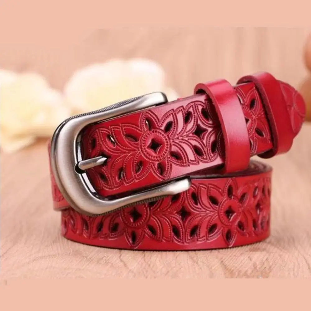Women Leather Belts for Woman Belt Vintage Pin Buckle Strap Jeans Hollow Belt