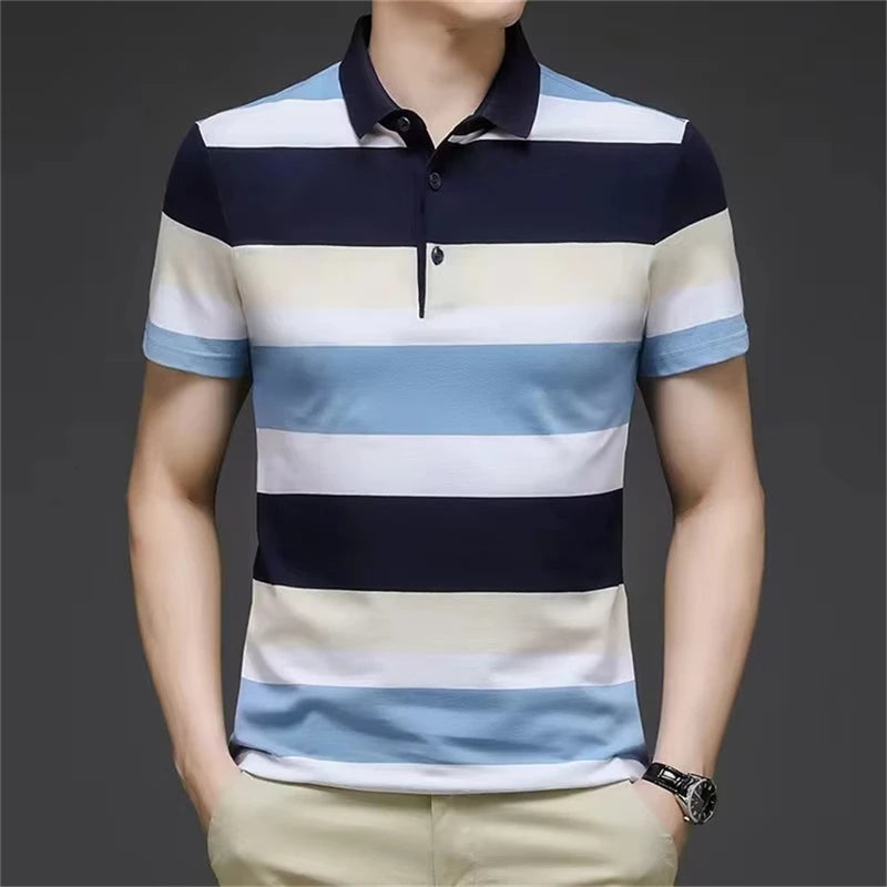 Retro Stripe Graphic Polo Shirts For Men Simple Fashion Daily Wear 3D Printed Father Polo Shirt Casual Breathable Oversized Tops