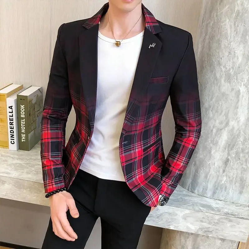 Spring Autumn New Male Sense of Design Leisure Outwea Fashion High-end Blazers Men's Korean-Style Slim-Fit Printed Suit Jacket r
