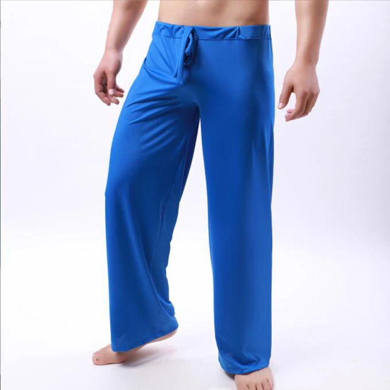 Mens Pajama Pants Low - Waist Fashion Sexy Loose Slippery Home Pants Ice Silk Long-Sleeved Loungewear Men Lounge Pants Pijama