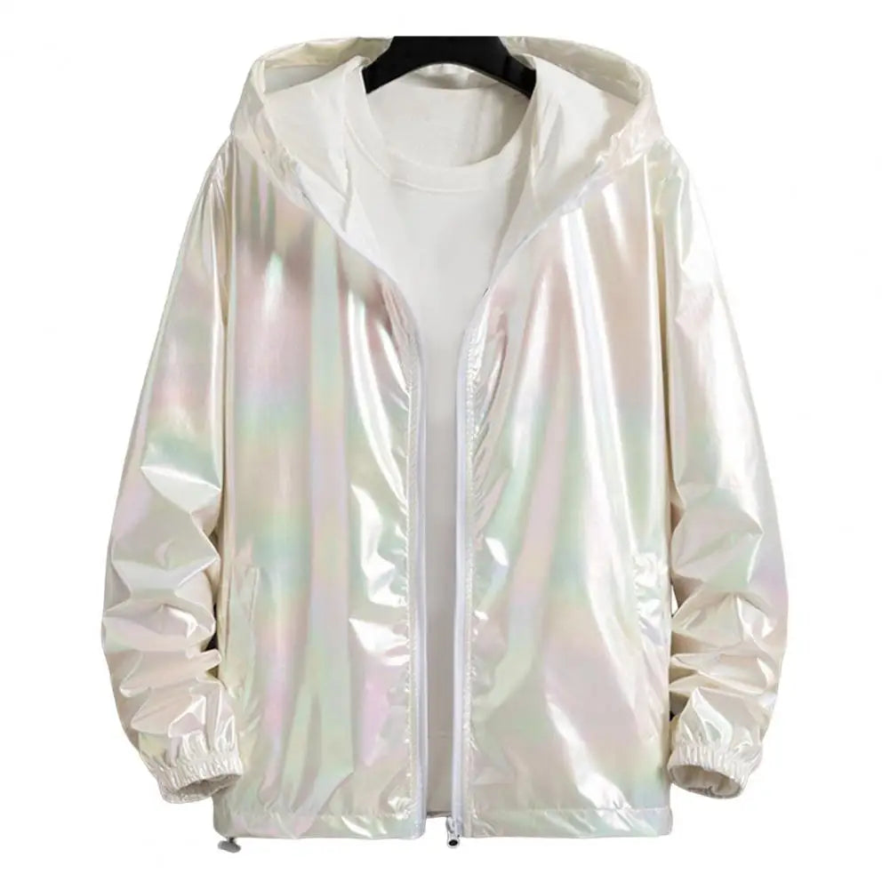 Mens Windbreaker Jackets Nightclub Stage Party Jackets Costume Streetwear Harajuku Hip Hop Reflective Jacket Gold Fashion Coats