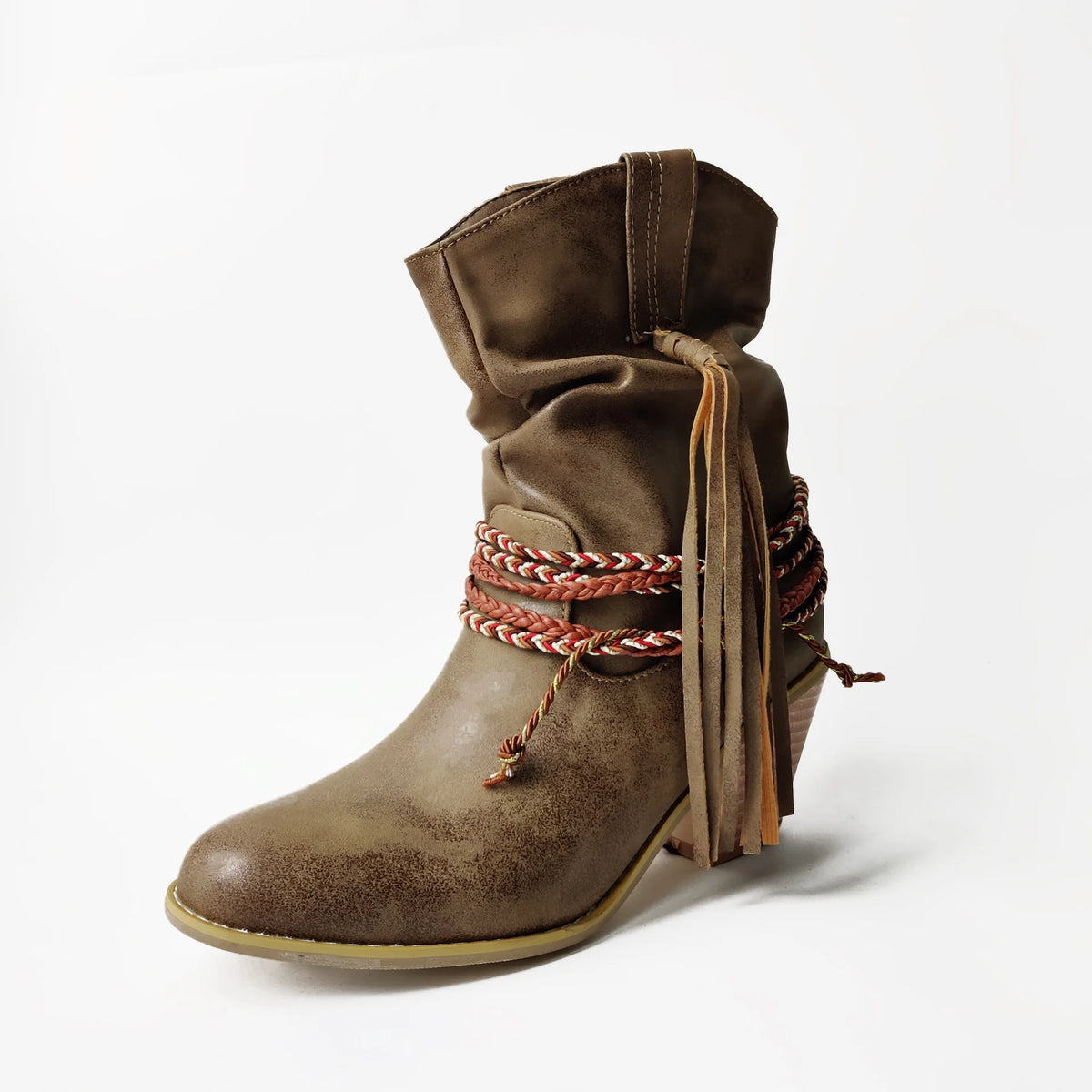2026 Women's Brown Western Boots Autumn and Winter High Heels Short Boots Retro Pointed Toe Chunky Heels Ankel Boots for Women