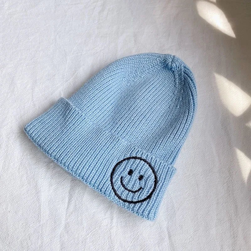 Children's smiley face hat Baby hat Fall Winter children boys and girls cute warm knit hat woolen hat trend