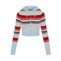 Hooded Striped Full Zip Cropped Knit Jacket Color-Block Slim 2025 Autumn Causal Women Outerwear Fashion Daily Chic Lady Coat