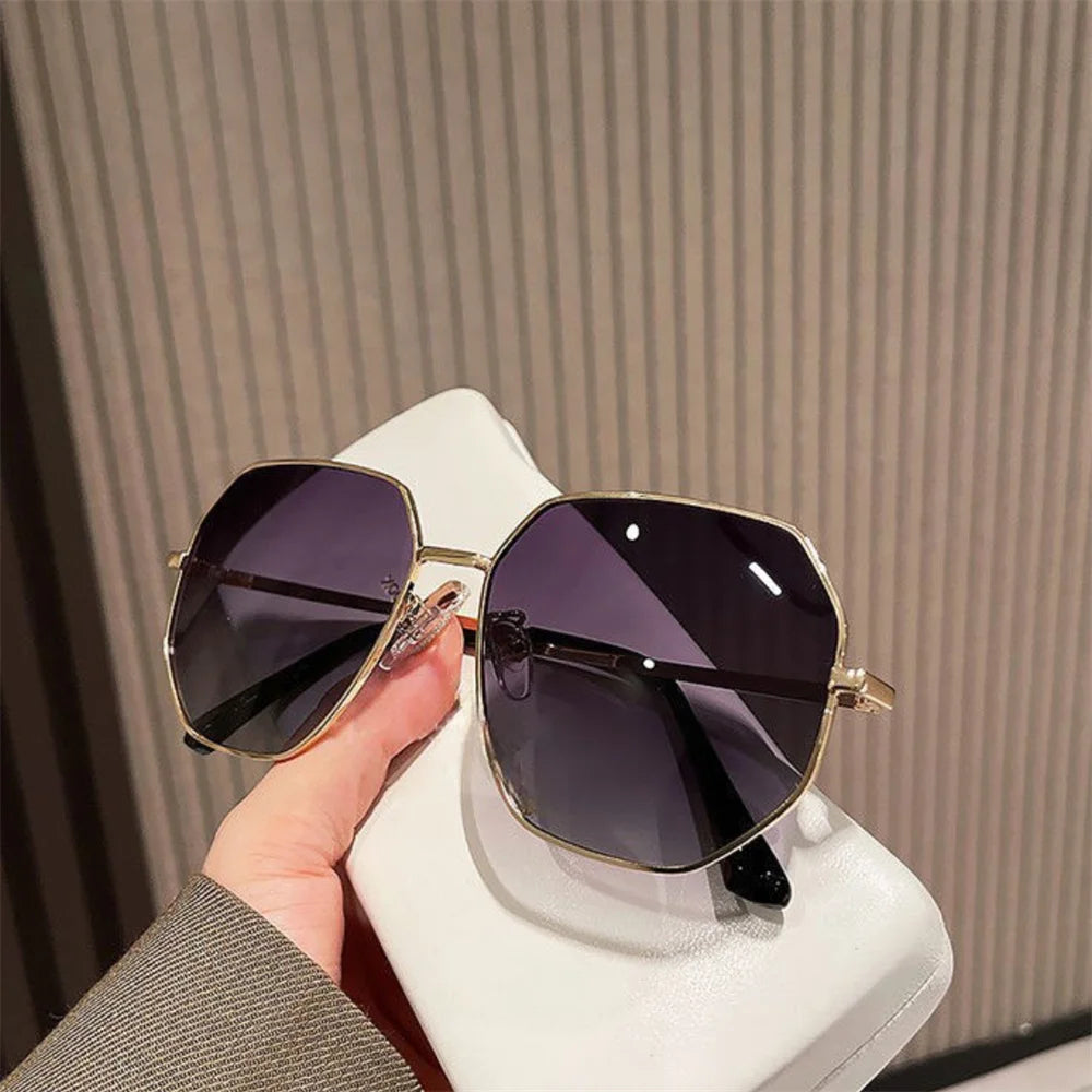 Women Metal Sunglasses Oversize Polygon Frame Color Lenes Sun Glasses Outdoor Eyewear for Driving Travel Beach 2025 Trendy