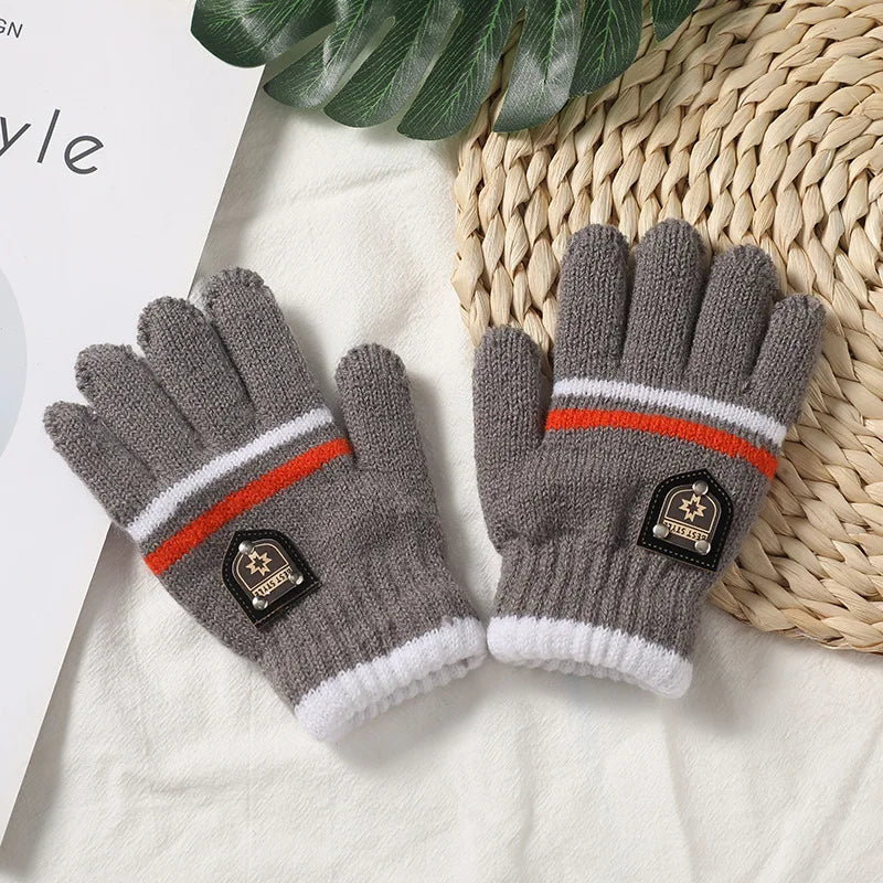 Winter Children's Gloves Kids Double Inner Wool Boys Gilrs Cold-Proof Soft Warm Thick Autumn Elastic Travel Knitted Gloves