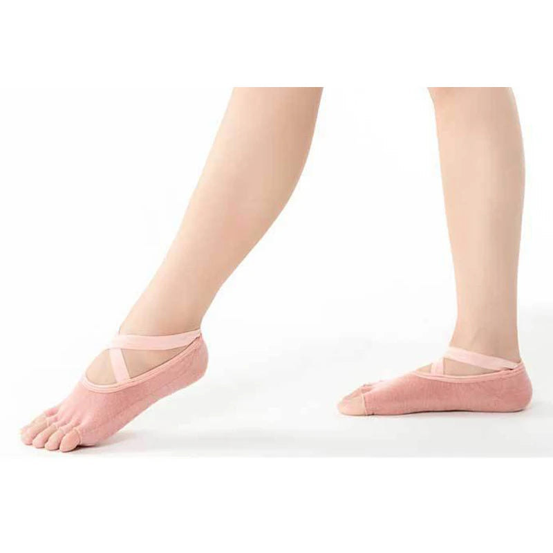 Yoga Sock Women Mid Tube Cotton Sock Silicone Indoor Fitness Pilates Sport Socks Female Floor Dance Exercise Bandage Five Toe