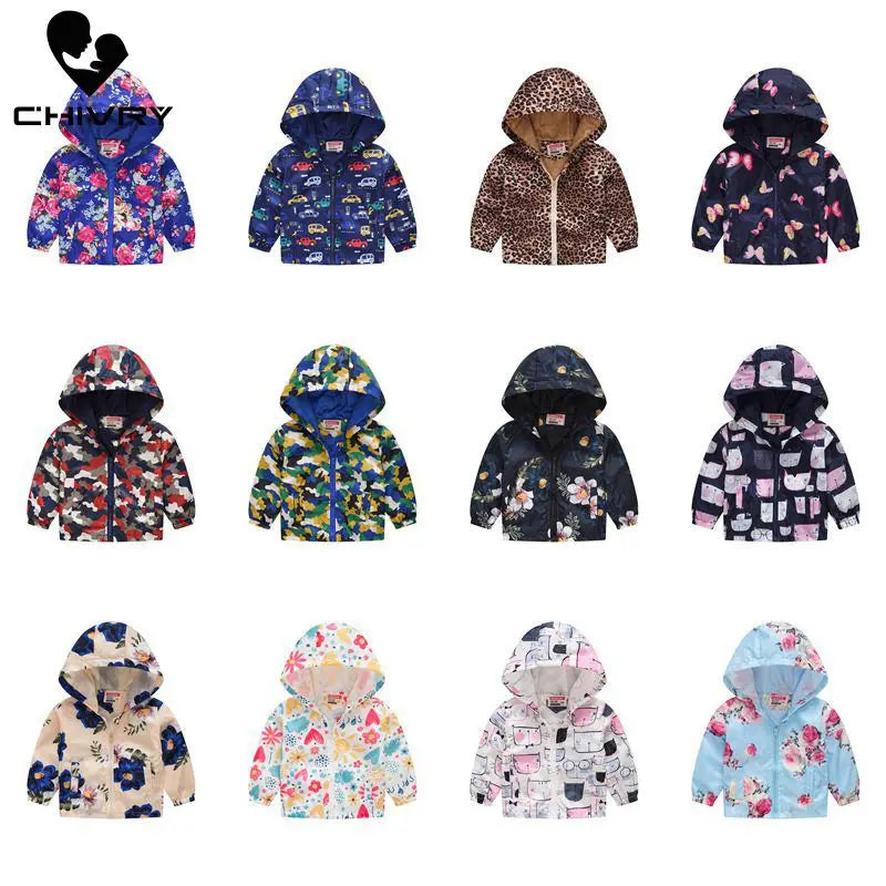 2023 Kids Clothes Boys Jackets Children Hooded Zipper Windbreaker Baby Fashion Print Coat Infant Waterproof Hoodies For Girls