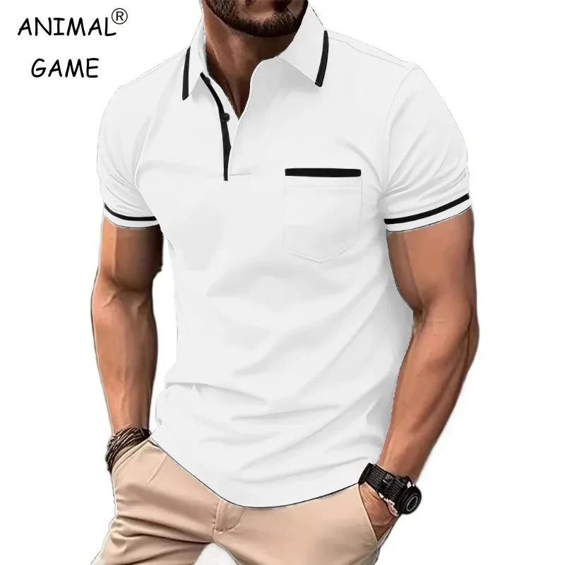 Mens Quarter Zip Polo Breathable Shirts Casual Classic Short Sleeve Contrast Collar Polo T Shirts Lightweight Pockets Streetwear