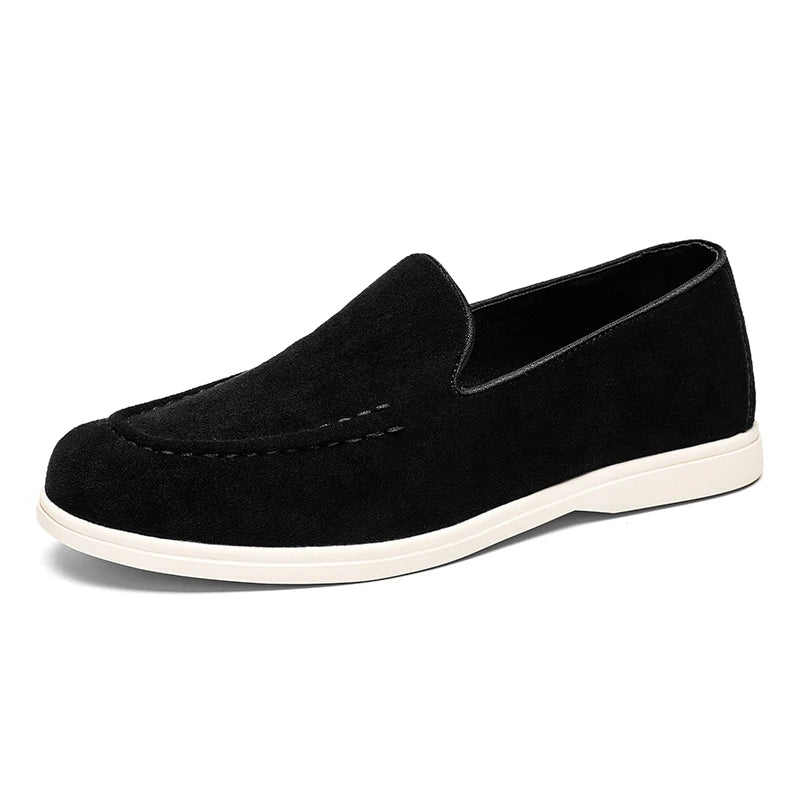 Men's Suede Leather Slip-on Loafers British Style Flat Casual Dress Boat Shoes Lightweight Comfort
