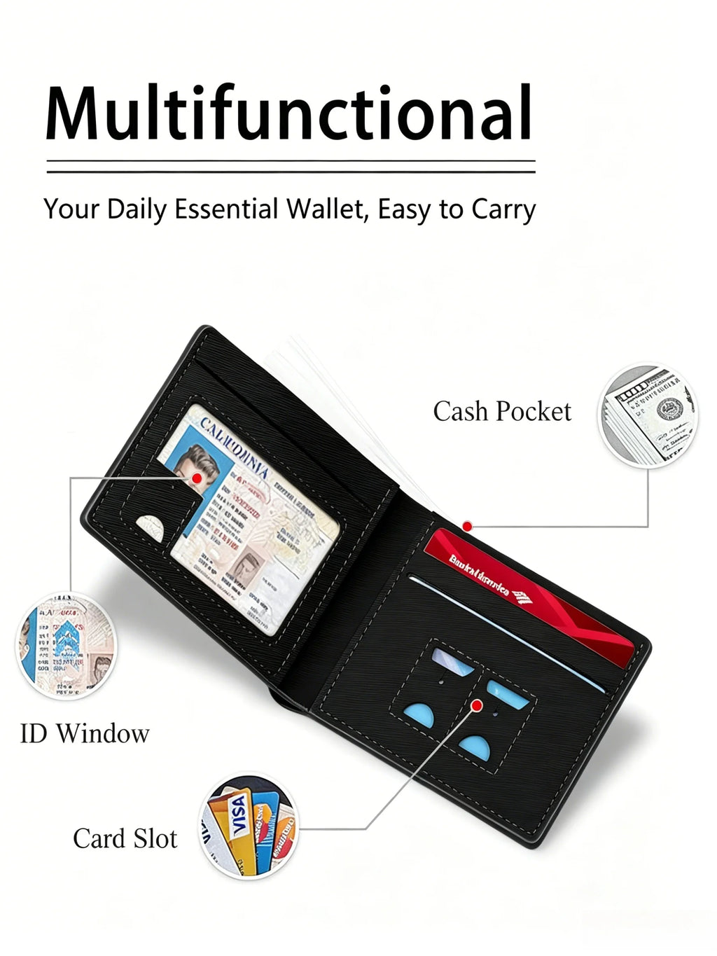 Slim Wallet for Men, Front Pocket Bifold Credit Card Holder, Scratch-Resistant PU Leather with Card Slots & ID Window