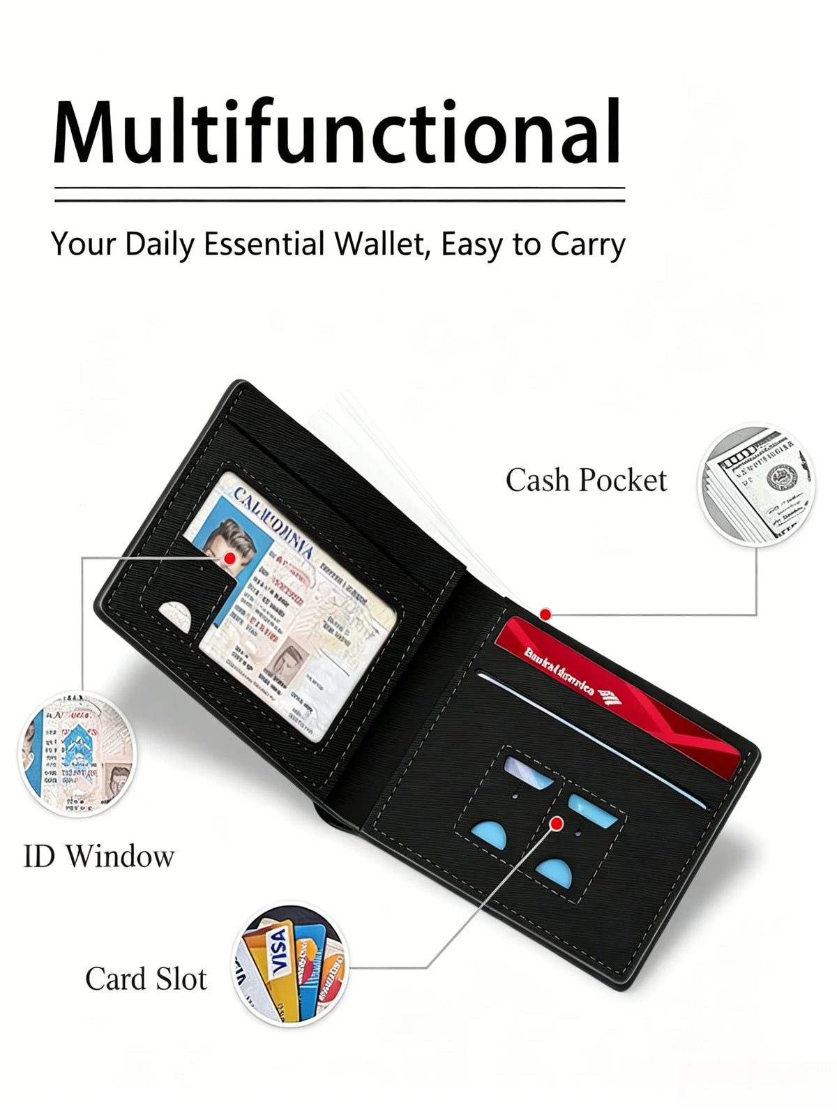 Slim Wallet for Men, Front Pocket Bifold Credit Card Holder, Scratch-Resistant PU Leather with Card Slots & ID Window
