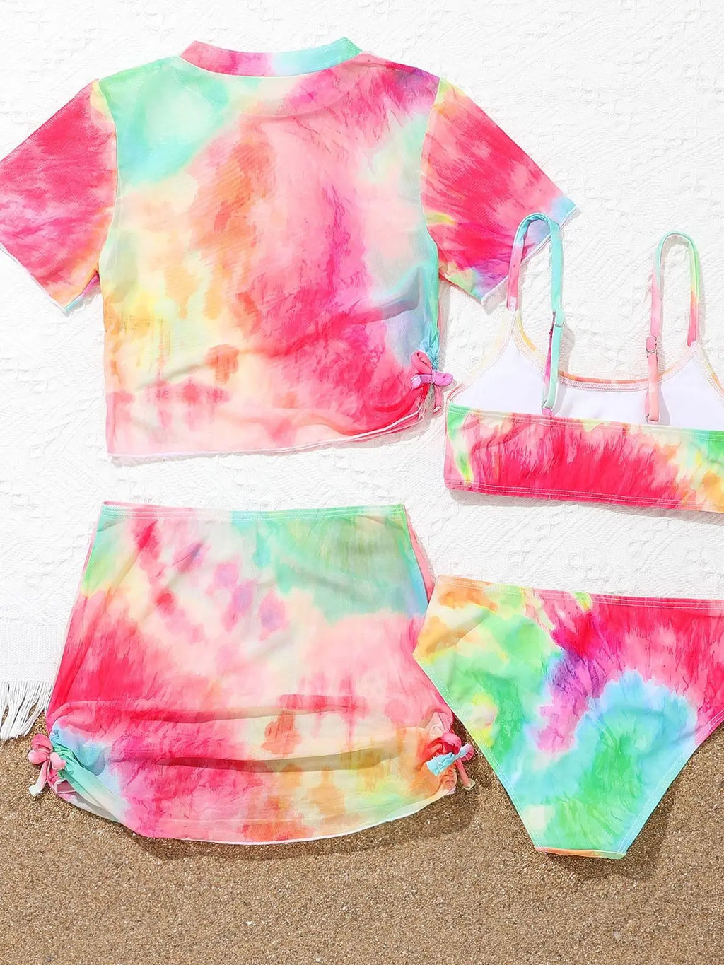 4 Pieces Bikinis Set Top & Skirt 2026 Girls Swimsuit Kids Swimwear Female Children Bathers Bathing Swimming Swim Suit Beachwear