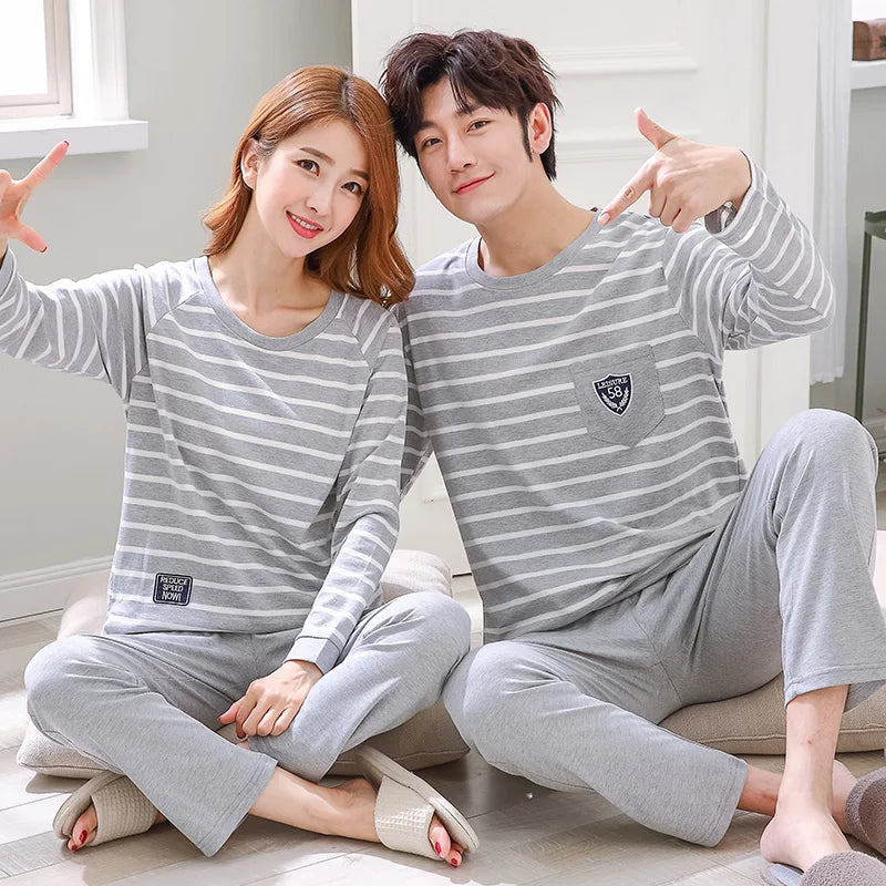Cartoon Cute Pajamas Set For Women Men Cotton Couples Homewear Autumn Spring Long Sleep Tops Pant Nightwear Mujer hombre