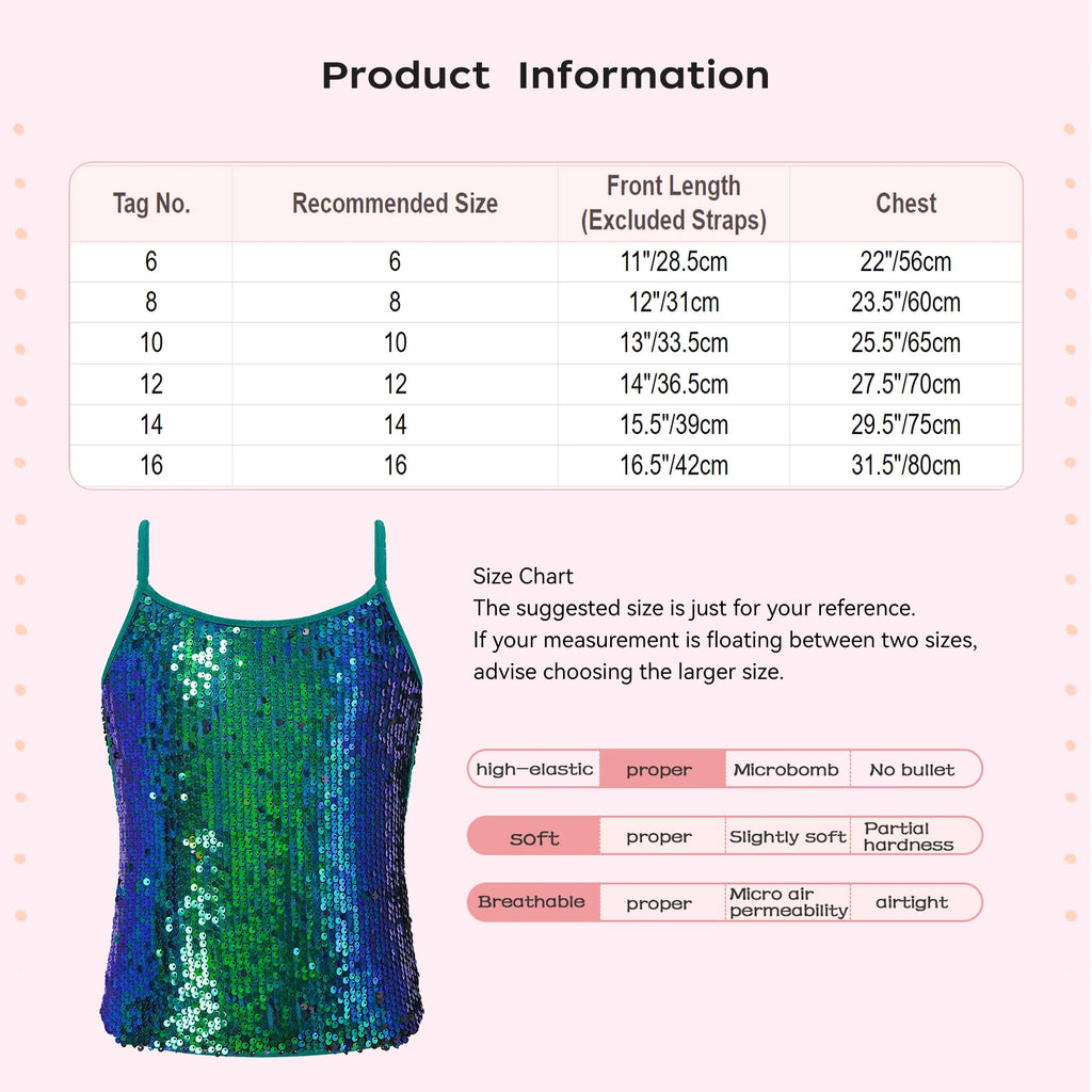 Kid Girl Sparkly Sequin Camisole Hip Hop Jazz Dance Tank Tops Spaghetti Straps Workout Gymnastics Vest Shirt Performance Costume
