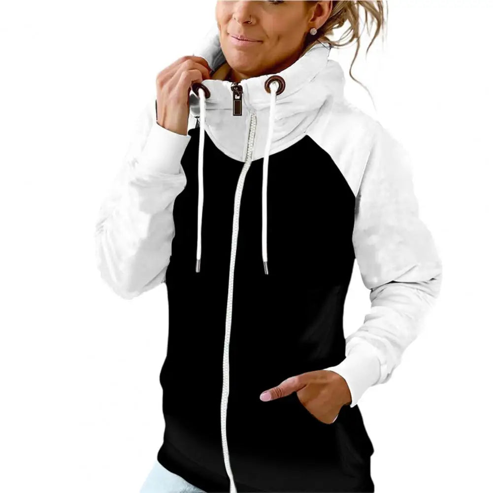 Drawstring Women Hoodie Zipper Hooded Fleece Contrast Color Cardigan Casual Lady Hoodie Casual Autumn Hoodie Lady Sweatshiet