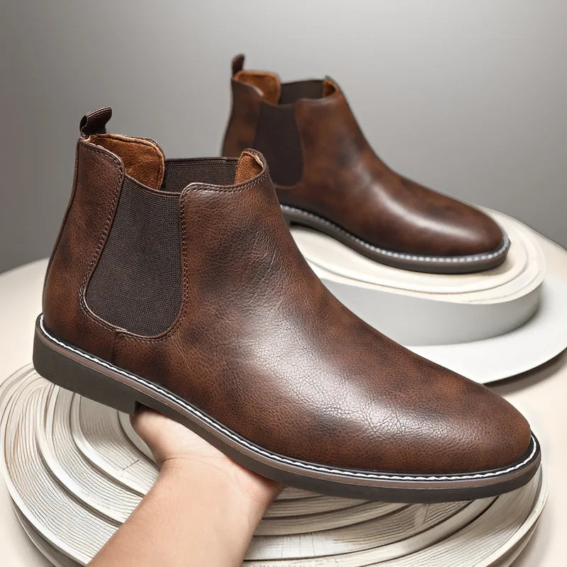Men's Dress Boots Fashion Chelsea Boots Brand Business Casual Leather Shors Slip-on British Style Short Boots for Men 2026 Botas