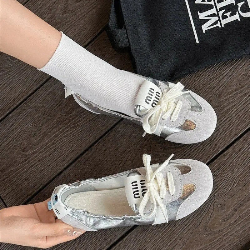 2026 Women's Casual Sneakers Summer Cozy Shallow Ballet Flats Shoes New Women Lace Up Sport Shoes Zapatos De Mujer