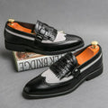 Men Loafers Business Dress Shoes British Style Leather Brogue Shoes Slip on Office Leather Shoes Handmade Pointed Toe Men Flats