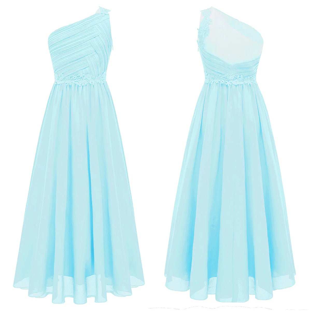Kids Flower Girls Dress One Shoulder Pleated Evening Wedding Party Formal Occasion Long Maxi Junior Bridesmaid Tulle Dresses