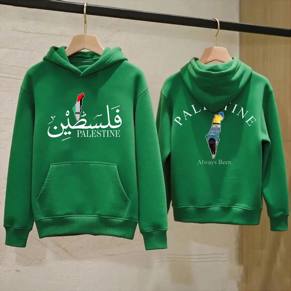 Palestine Hoodie Front/Back Printed Design Palestine Arabi Name Map Hooded Sweatshirt Unisex Clothing Long Sleeve Tracksuit