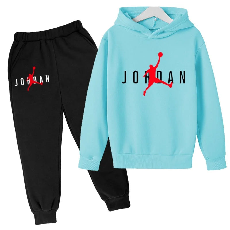 Kids Clothes Hoodie Basketball Letters Pullover Boy Girl 3-12Years Blue Sweatshirt+Black Pants Charming Leisure Brand Sports Set
